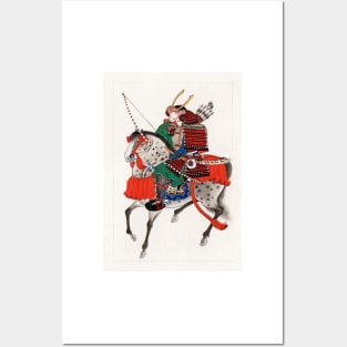 Samurai on Horseback (1878) Vintage Japanese Ink Drawing Posters and Art